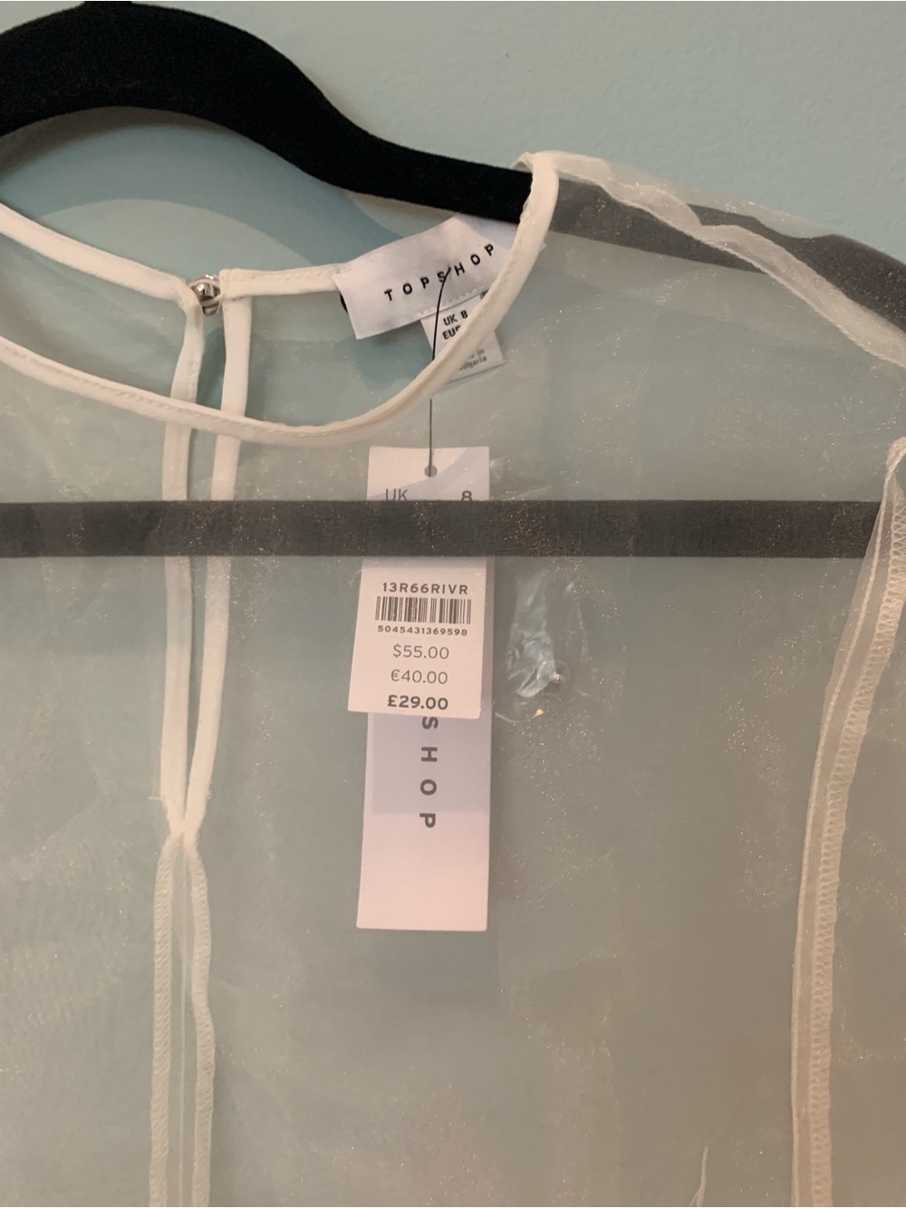 Topshop Sheer White Organza Crop Top with Piping - Picture 4 of 10